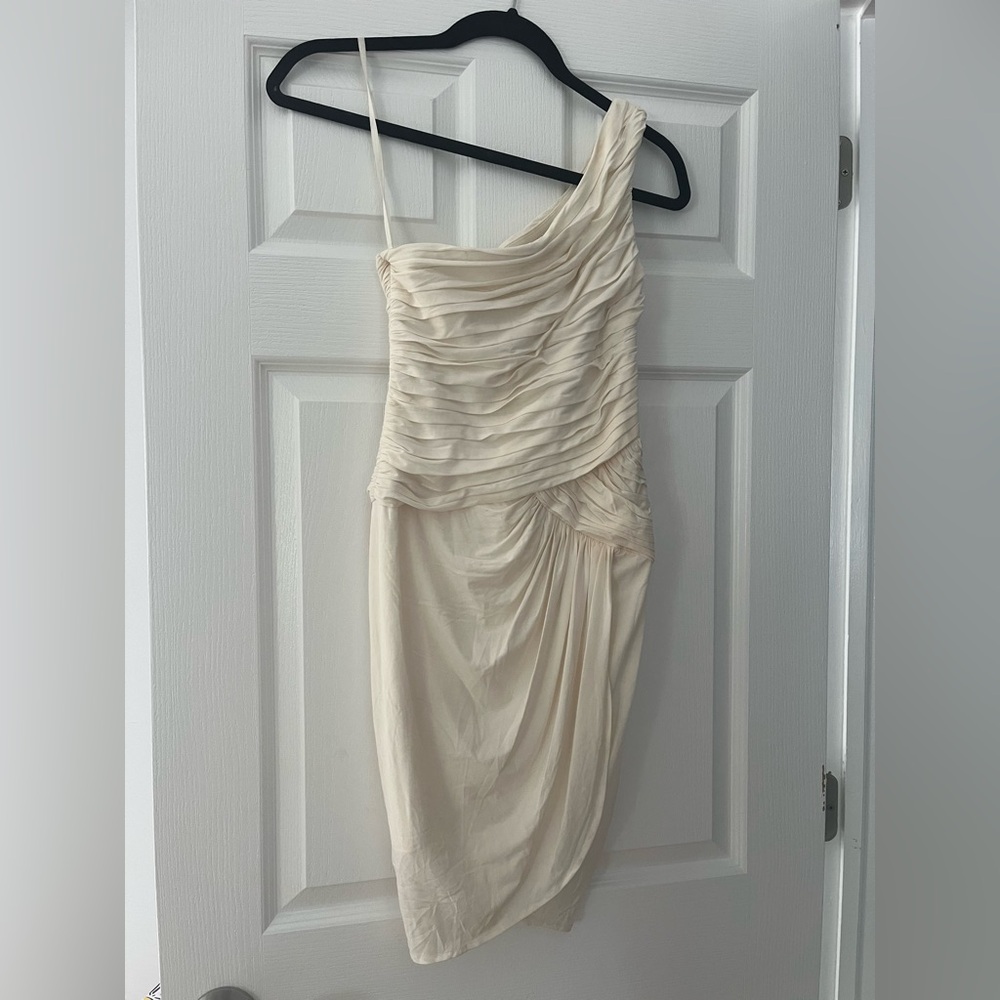 BCBGMaxAzria Cream One-Shoulder Dress